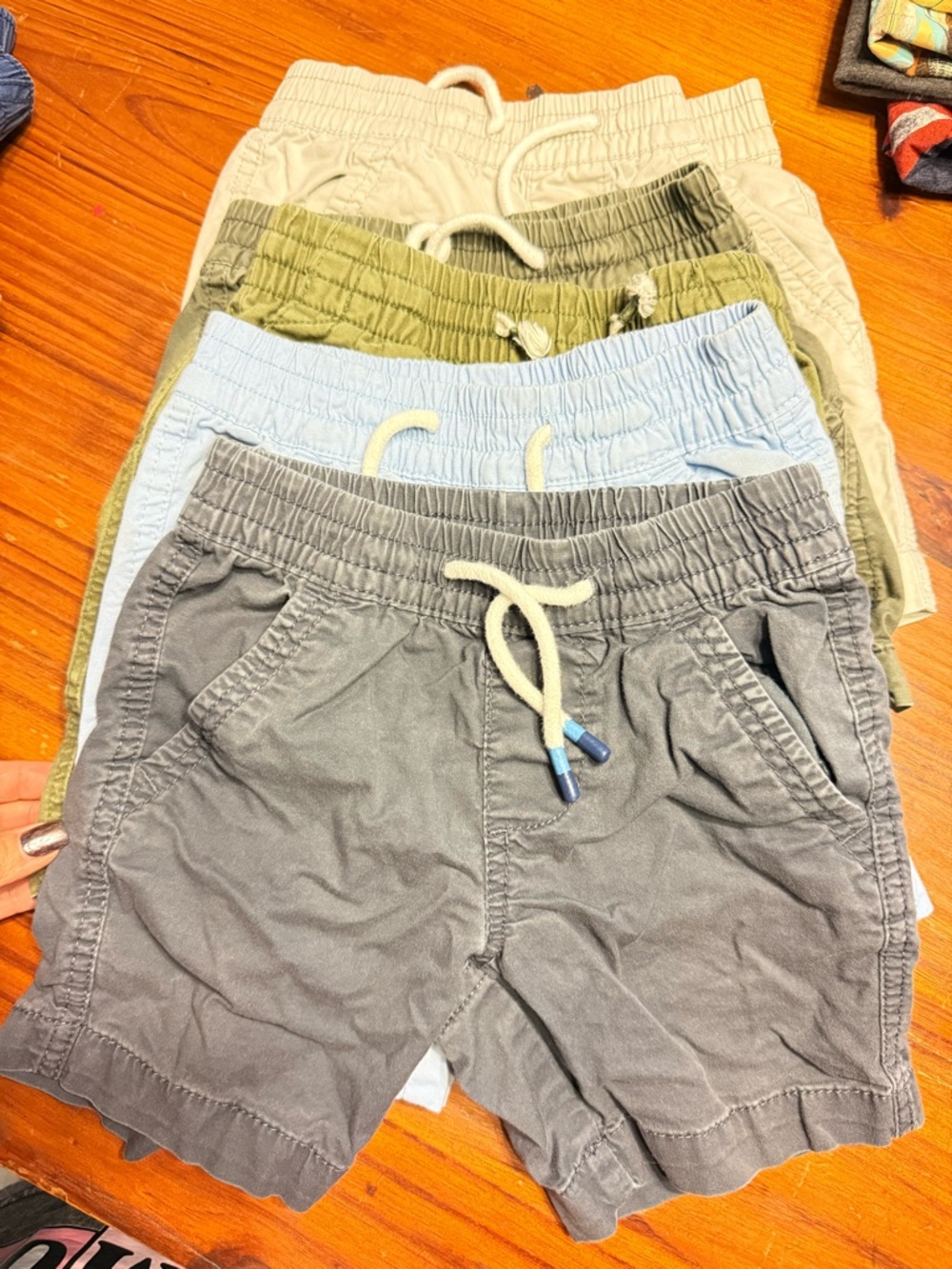 Set of Kids Pull-On Cotton Shorts in Gray, Light Blue, Olive and Cream 5 Pairs